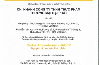 GIẤY CHỨNG NHẬN AN TOÀN THỰC PHẨM 